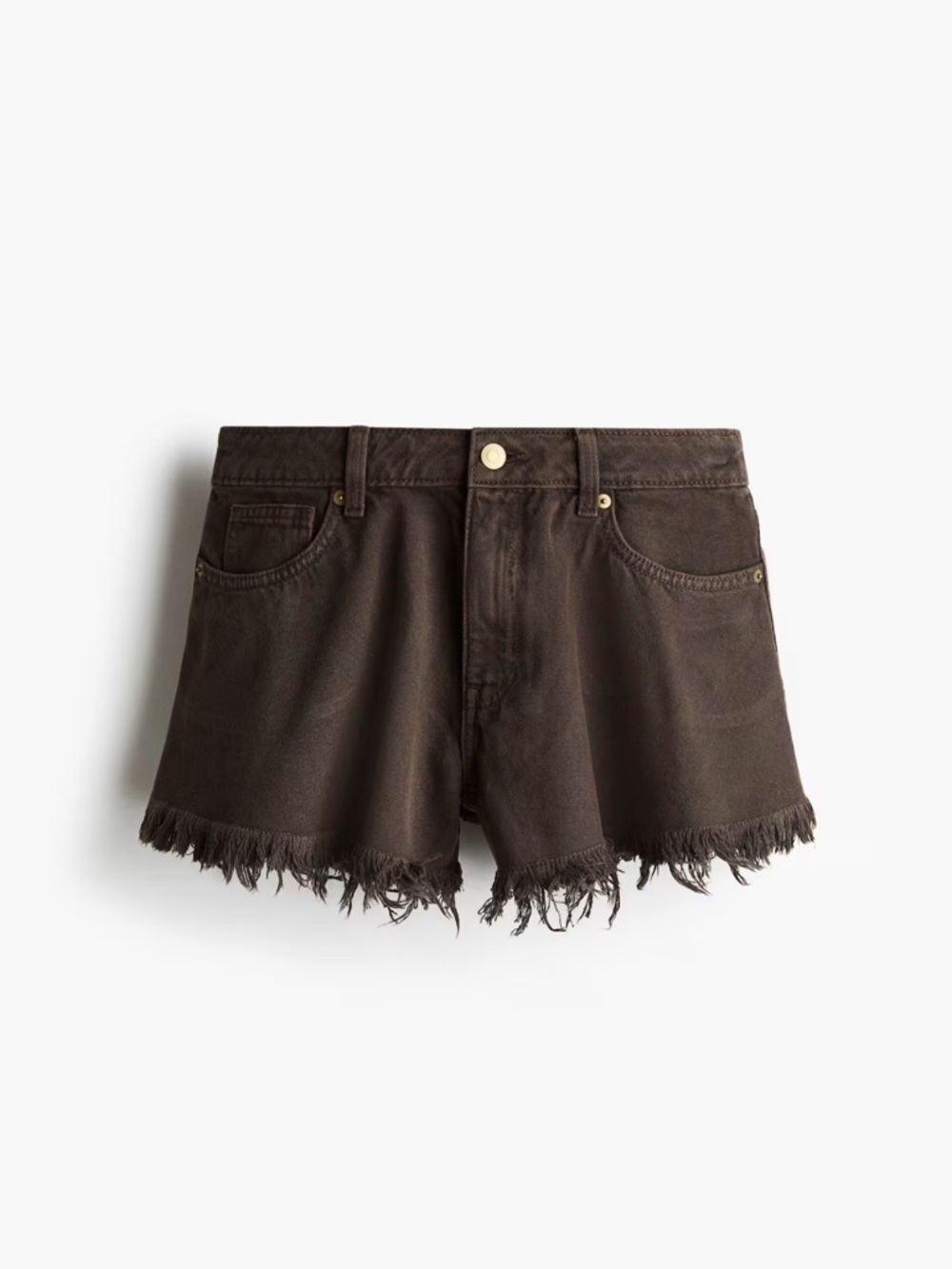H&M frayed edge denim shorts / brown / mid rise / A-line flowy / size 6